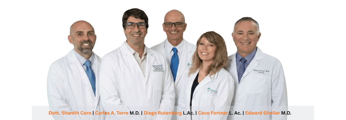 Holistic Specialists multidisciplinary team: Dott. Shantih Coro, Carlos A. Torre M.D., Diego Rutenberg L.Ac., Coco Fortner L.Ac., and Edward Gheiler M.D.